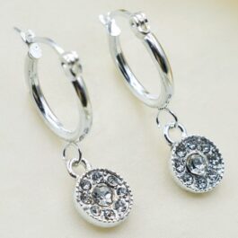 ARGOLLA DE ACERO BLANCO C/ DIJE CIRCULO STRASS BLANCO COLGANTE