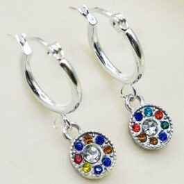 ARGOLLA DE ACERO BLANCO C/ DIJE CIRCULO MULTISTRASS COLGANTE