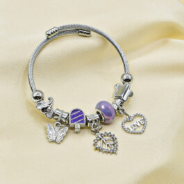 PULSERA TIPO PANDORA PLATEADA LILA DIJE LOVE