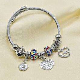PULSERA TIPO PANDORA DIJE LOVE CON DONAS MULTICOLOR