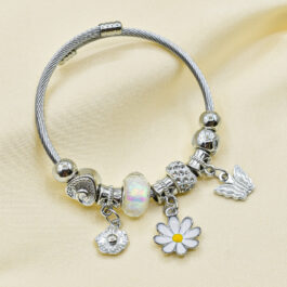 PULSERA TIPO PANDORA PLATEADA FLOR BLANCA