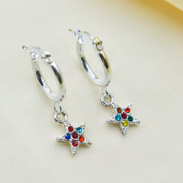 ARGOLLA DE ACERO BLANCO C/DIJE ESTRELLA MULTI-STRASS