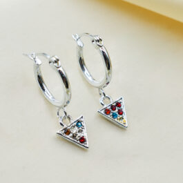 ARGOLLA DE ACERO BLANCO C/DIJE TRIANGULO MULTI-STRASS