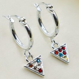ARGOLLA DE ACERO BLANCO C/DIJE TRIANGULO MULTI-STRASS