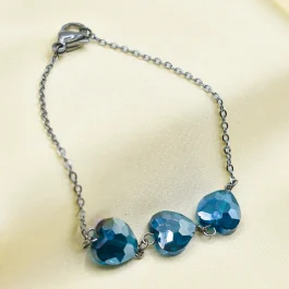 PULSERA DE ACERO 3 CORAZONES CRISTAL COLOR AZUL
