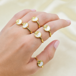 ANILLO DORADO SOL CON NACAR REGULABLE X6