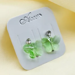 ARO DE ACERO PASANTE C/MARIPOSA DE CRISTAL COLOR VERDE