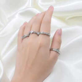 ANILLOS PLATEADOS C/ MICROPAVE VARIOS MODELOS REGULABLES X4