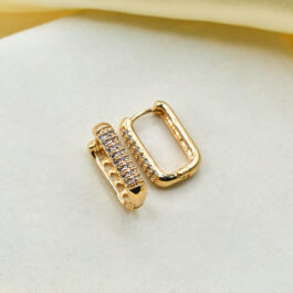 ARGOLLA DORADO RECTANGULAR C/ 3 FILAS DE STRASS MEDIDA GRANDE