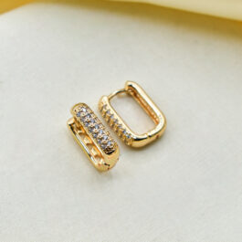 ARGOLLA DORADO RECTANGULAR C/ 3 FILAS DE STRASS MEDIDA MEDIANA