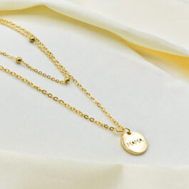 COLLAR DE ACERO DORADO DOBLE C/ BOLITAS Y DIJE MAMA
