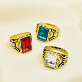 ANILLOS DORADOS TIPO SELLO C/ PIEDRA X3