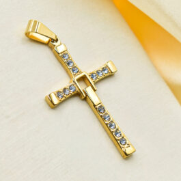DIJE DE ACERO DORADO CRUZ DE TORETTO C/STRASS CHICA