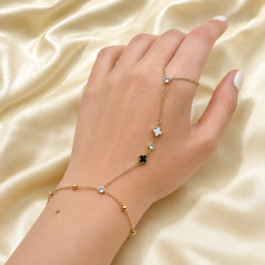 ANILLO PULSERA DE ACERO DORADO C/ CUBIC Y TREBOL