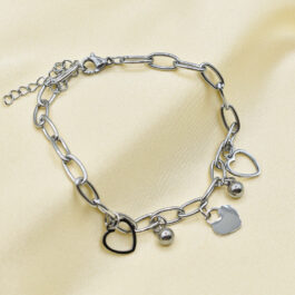PULSERA ACERO C/ 2 CORAZON CALADO Y CORAZON TIFFANY