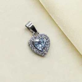 DIJE PLATEADO CORAZON C/ CUBIC CELESTE O BLANCO Y MICROPAVE