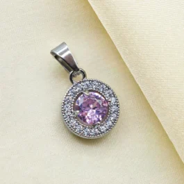 DIJE PLATEADO DE CIRCULO C/ CUBIC ROSA O BLANCO Y MICROPAVE