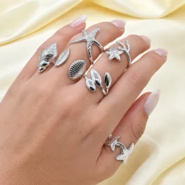 ANILLO ACERO BLANCO TIPO INFLADOS REGULABLE X6 DISEÑOS DE MAR