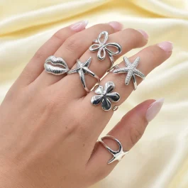 ANILLO ACERO BLANCO TIPO INFLADOS REGULABLE X6 DISEÑOS PRIMAVERA