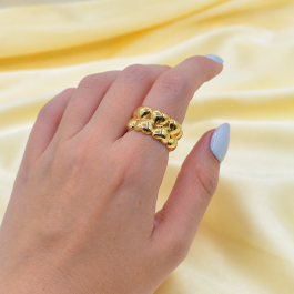 ANILLO DORADO INFLADO MODELO CORAZONES LISOS