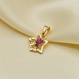 DIJE DORADO CON FORMA DE ESTRELLA C/CUBIC DE COLOR ROSA