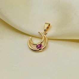 DIJE DORADO CON FORMA DE LUNA C/CUBIC DE COLOR ROSA