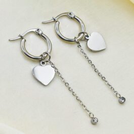 ARO ARGOLLA DE ACERO C/ DIJE DE CORAZON COLGANDO Y CADENA C/STRASS 1CM