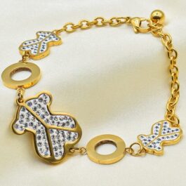 PULSERA DE ACERO DORADO CON 3 OSOS Y STRASS
