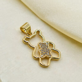 DIJE DE ACERO DORADO OSO CALADO C/OSO MINI MICROPAVE