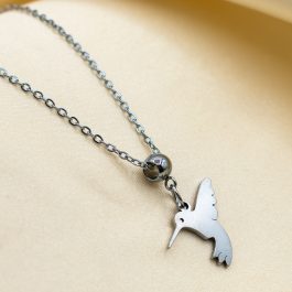 COLLAR ACERO COLIBRÍ CON BOLITAS