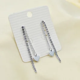 ARO DE ACERO BLANCO HILERA DE STRASS Y CADENA C/CORAZON EN LA PUNTA