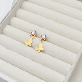 ARO DE ACERO DORADO PASANTE CON CUBIC Y MARIPOSA