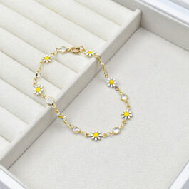 PULSERA ITALIANA DORADA MARGARITA Y CUBIC