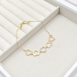 PULSERA DE ENCHAPADO AMERICANO CORAZONES CALADOS LIZO Y CON  ZIRCON