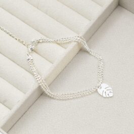 PULSERA ACERO BLANCO TRIPLE MICROBOLITA C/1 DIJE DE HOJA