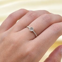 ANILLO DE PLATA CINTILLO ZIRCON/ VIROLA Y BOLITA AL COSTADO