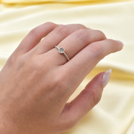ANILLO DE PLATA CINTILLO ZIRCON/ VIROLA Y BOLITA AL COSTADO