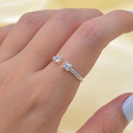ANILLO DE PLATA ABIERTO MICROPAVE  DOBLE CUBIC CUADRADO