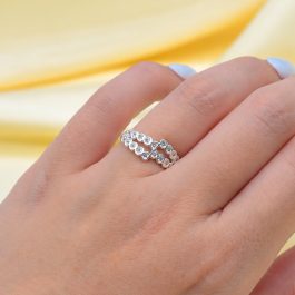 ANILLO DE PLATA 22 CORAZONES TIPO V CRUZADOS SOLO MEDIDA 12