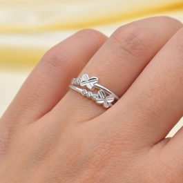 ANILLO DE PLATA DOBLE MARIPOSA FACETADA C/6 STRAS SOLO MEDIDA 12