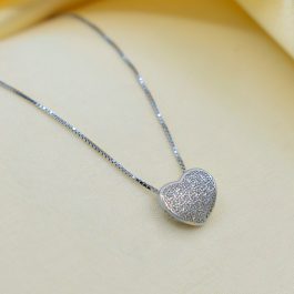 COLLAR DE PLATA RODINADA CORAZON PASANTE MICRO-PAVE