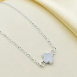 CADENA DE PLATA CON DIJE ITALIANO DE TREBOL BLANCO