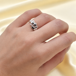 ANILLO DE PLATA 4 CORAZONES C/HILERA CRUZADA EN ZIRCON