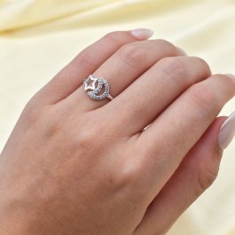 ANILLO DE PLATA ESTRELLA Y LUNA MICROPAVE CALADAS