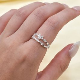 ANILLO DE PLATA DOBLE FILA CON MARIPOSA Y DESTELLO MICROPAVE