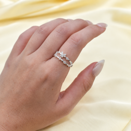 ANILLO DE PLATA DOBLE FILA CON MARIPOSA Y DESTELLO MICROPAVE