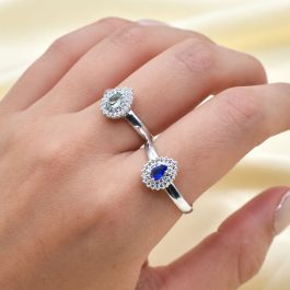 ANILLO DE PLATA GOTA C/ZIRCON Y CUBIC DE COLOR TIPO CINTILLO