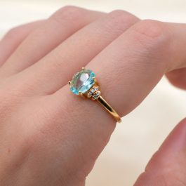 ANILLO BAÑO DE ORO18K CINTILLO PIEDRA OVAL SWAROVSKY COLOR CELESTE