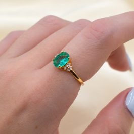 ANILLO BAÑO DE ORO18K CINTILLO PIEDRA OVAL SWAROVSKY VERDE