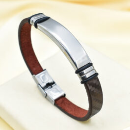 PULSERA DE CAUCHO ACERO PARA GRABAR COLOR MARRON FACETADO